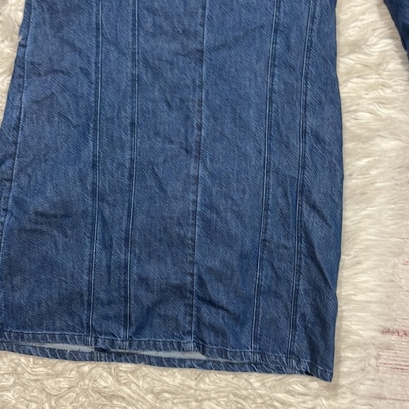 ZARA Denim Paneled V-neck Mini Dress With Puffed Sleeves - Picture 11 of 12